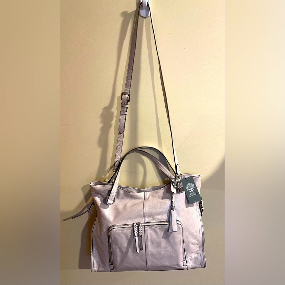 Vince Camuto Silver Cloud Leather Handbag & Dustbag NWT